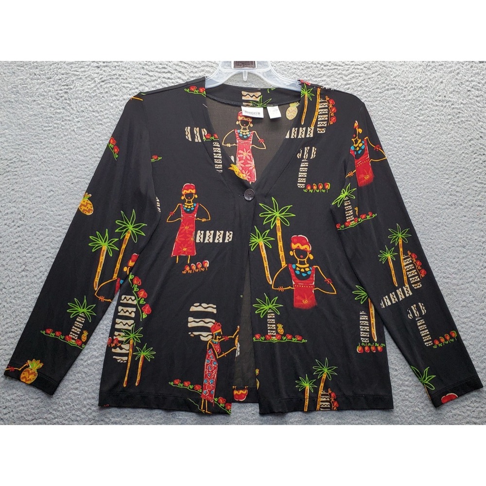 Chico's Travelers Cardigan Womens Medium Multi Tribal Village Pattern One Button